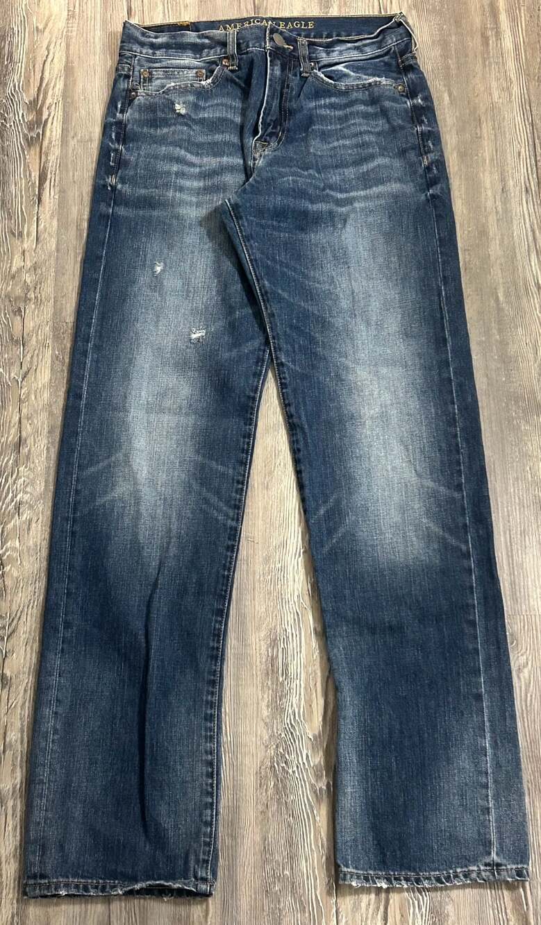 American Eagle Outfitters Distressed Straight Leg Blue Jeans